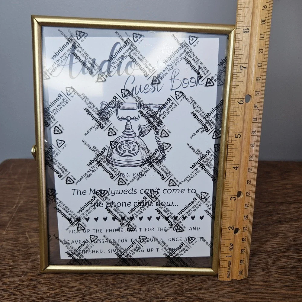 Gold Audio Guest Book Wedding Sign 6x8 Gold Frame Tabletop Decor Phone‎ Message